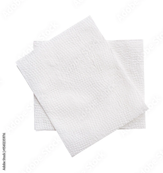 Fototapeta Top view of two pieces of folded white tissue paper or napkin paper in stack isolated on white background with clipping path