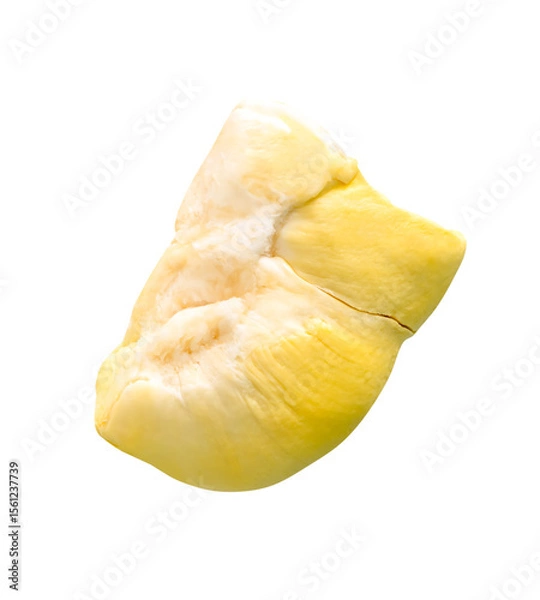Fototapeta Yellow pulp of ripe durian fruit in stack without peel isolated on white background with clipping path