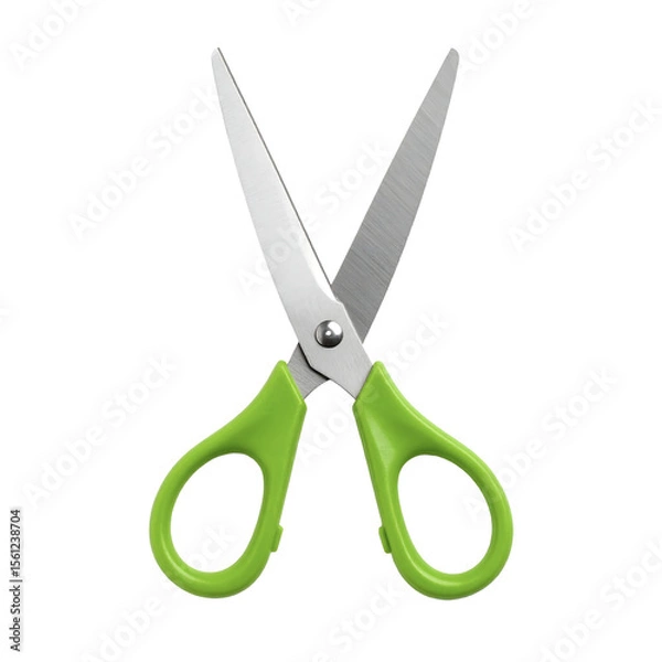 Obraz Green scissors in flat lay arrangement on white background for crafting and diy projects