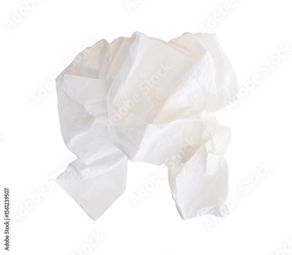 Fototapeta Side view of screwed or crumpled white tissue paper ball isolated on white background with clipping path