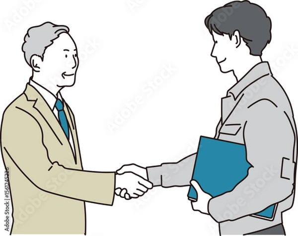 Obraz 握手をするビジネスマンと作業服の男性のイラスト素材