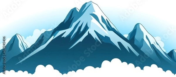 Fototapeta Majestic Mountain Peaks with Icy Slopes and Cloudscape Scene Illustration
