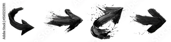 Obraz Black Hand-Drawn Brush Stroke Arrow Isolated on Transparent Background