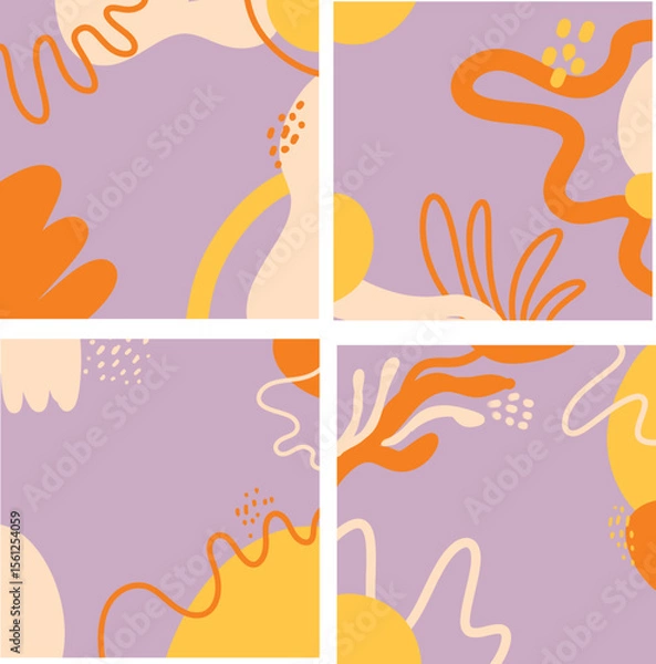Fototapeta Abstract purple Geometric and Organic Shape Backgrounds in blue Colors, Modern Minimalist Abstract Patterns Set for Creative Design, Colorful Abstract Fluid Shapes Collection for Backgrounds