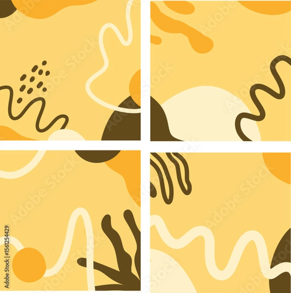 Fototapeta Abstract yellow Geometric and Organic Shape Backgrounds in blue Colors, Modern Minimalist Abstract Patterns Set for Creative Design, Colorful Abstract Fluid Shapes Collection for Backgrounds