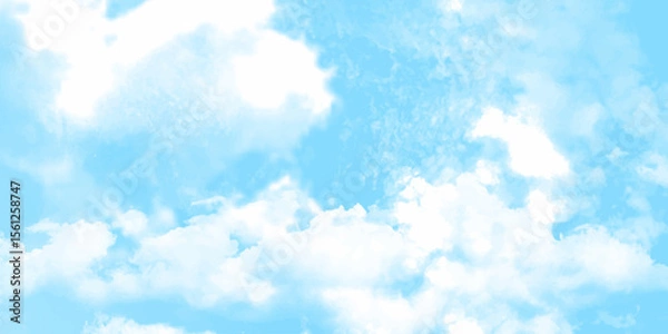 Obraz Light blue sky and white clouds abstract watercolor background illustration.