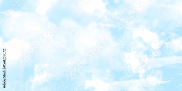 Obraz Light blue sky and white clouds abstract watercolor background illustration.