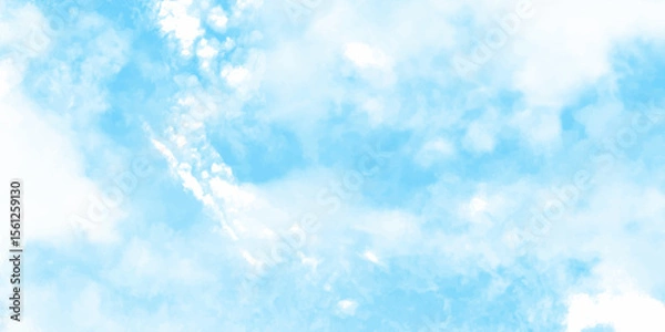 Obraz Light blue sky and white clouds abstract watercolor background illustration.