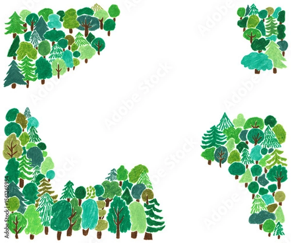Fototapeta 手書きイラスト　森の背景フレーム