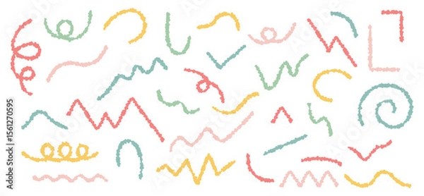 Fototapeta クレヨンタッチで描いた波線や曲線のセット