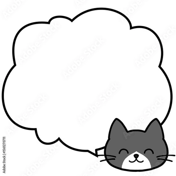 Fototapeta ニッコリ笑うハチワレ黒猫とモクモク吹き出し