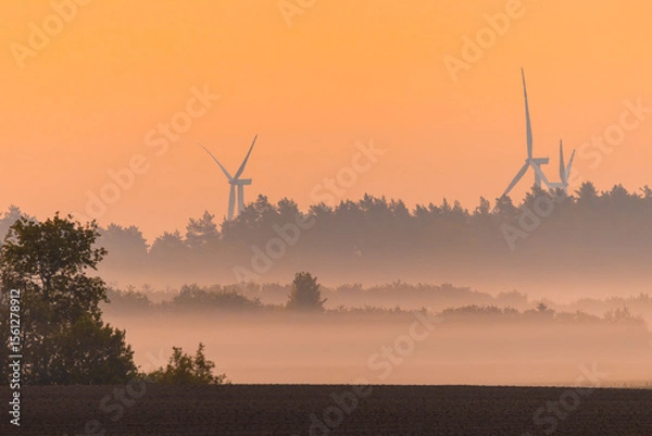 Obraz environment landscape with windmills at dawn