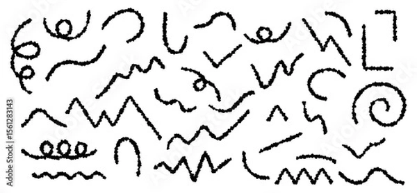 Fototapeta クレヨンタッチのシンプルな黒い線の素材セット