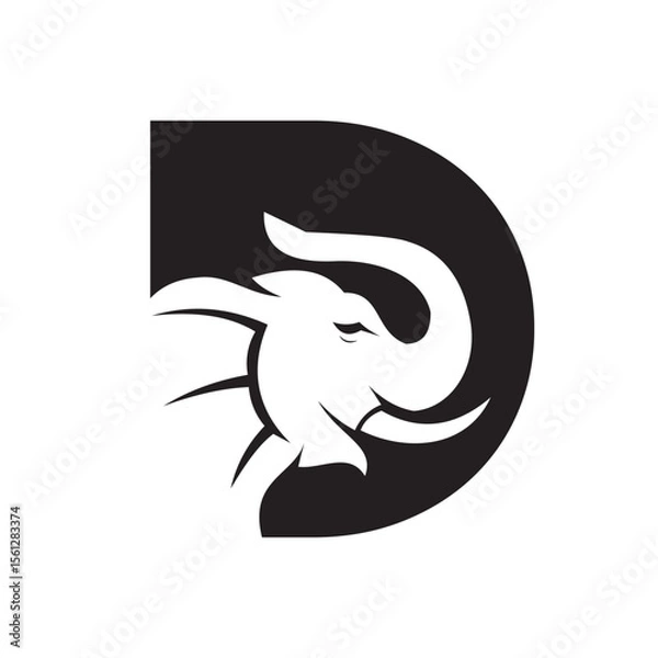 Fototapeta Letter D Elephant Logo Design. Minimal Elephant Symbol Vector Template