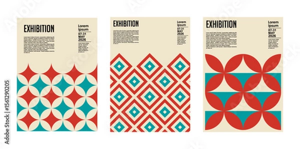 Obraz Art exhibition posters with abstract painting design. Vector vertical banners, invitation flyers to museum or gallery with trendy creative background with colorful patern blobs and drawn shapes.