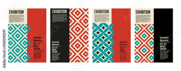 Obraz Art exhibition posters with abstract painting design. Vector vertical banners, invitation flyers to museum or gallery with trendy creative background with colorful patern blobs and drawn shapes.