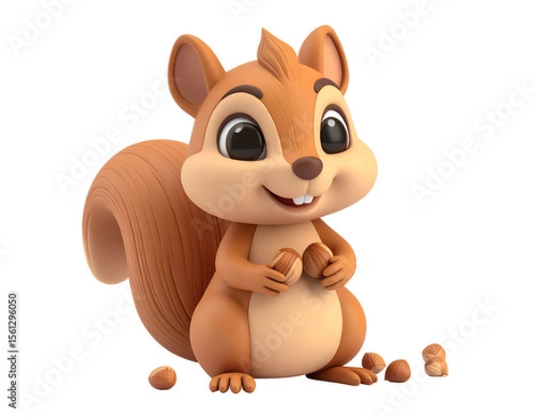 Fototapeta Adorable 3D Squirrel with Nuts