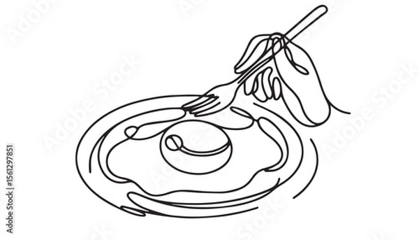 Fototapeta Continuous one single minimal line drawing omelet