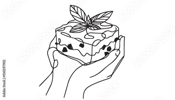 Fototapeta Continuous one single minimal line drawing brownies