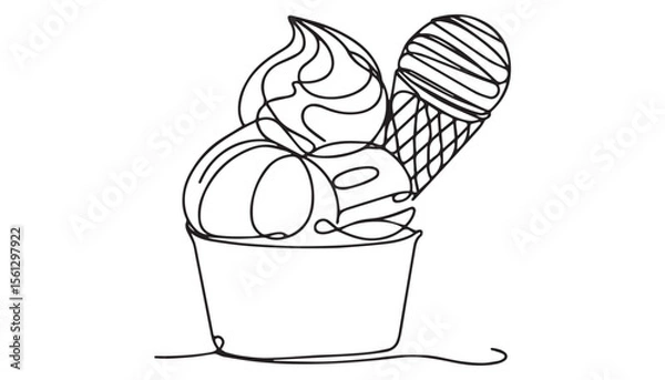 Fototapeta Continuous one single minimal line drawing ice cream