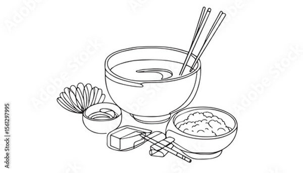 Fototapeta Continuous one single minimal line drawing soup