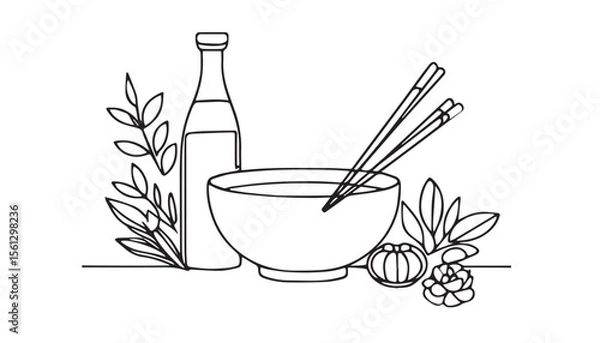 Fototapeta Continuous one single minimal line drawing soup