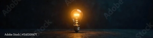 Obraz Bright Light Bulb Illuminates Dark Room  A Symbol of Creative Breakthrough and Innovative Problem Solving