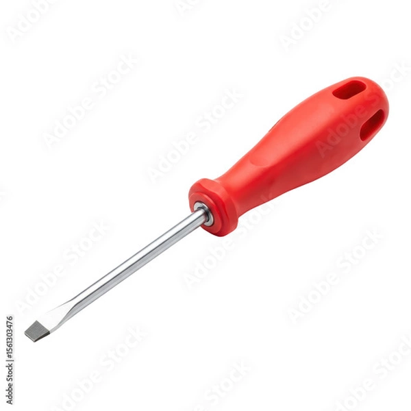 Fototapeta A flathead screwdriver with a bright red handle and a silver metal shaft, essential for various repair, assembly, and diy projects.