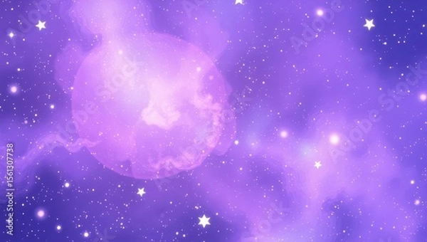 Obraz Stylized cosmic wallpaper showing a surreal galaxy with watercolor-style nebula, glowing stars, and a dreamy color palette of purples, blues, and pinks. Artistic brush texture, fantasy mood, no hard e