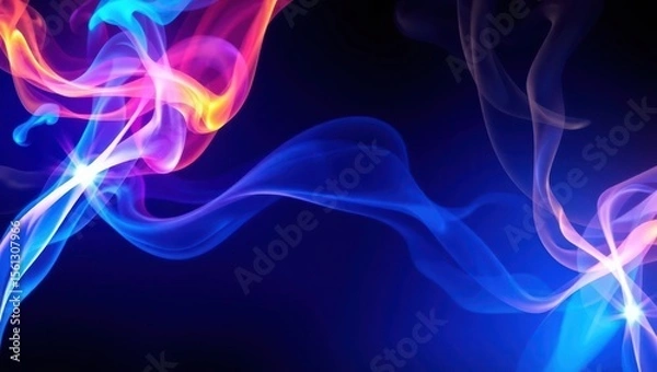 Obraz Abstract wallpaper with swirling colorful smoke trails and light streaks on a dark gradient background. High contrast, glowing effects, perfect for digital design and creative backdrops