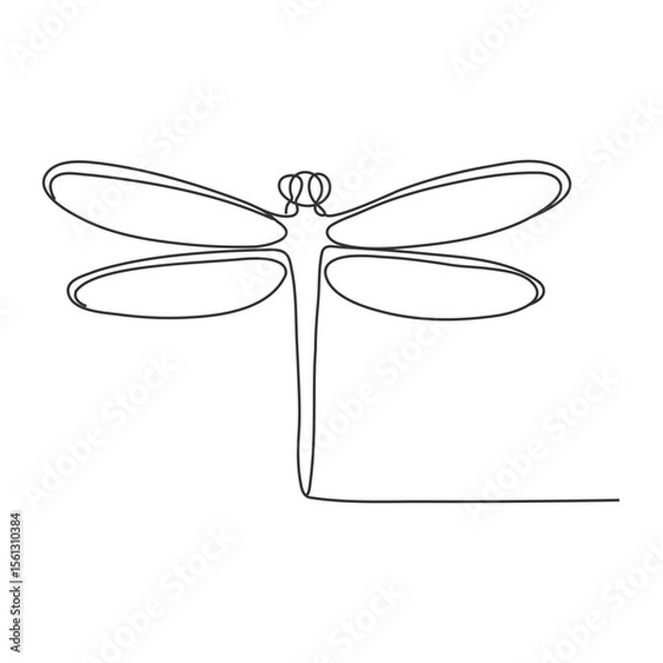 Fototapeta Hand drawn dragonfly vector. One line continuous drawing. Minimal illustration. Insect linear silhouette icon. Wall art print, banner, card, poster, doodle, logo, sign. Vector drawn dragonfly icon.