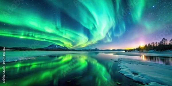 Fototapeta Frozen Lake with Dancing Aurora Borealis
