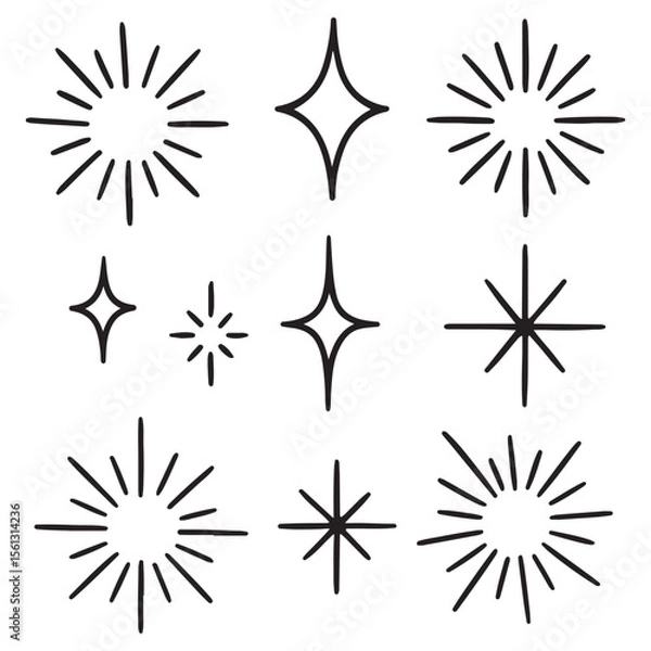 Fototapeta doodle sparkle vector set, sunburst, rays, starburst illustration, doodle designs of rays, bursts, and glowing elements