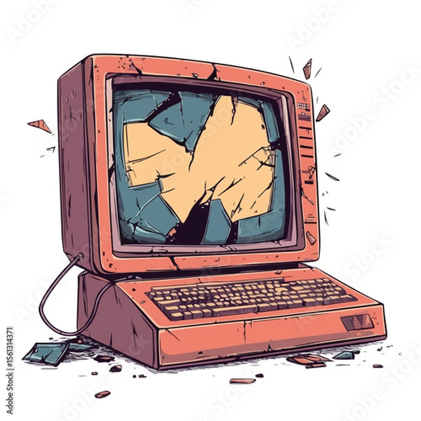 Fototapeta Colorful Cartoon Vector of a Broken Computer Being Fixed by a Hand