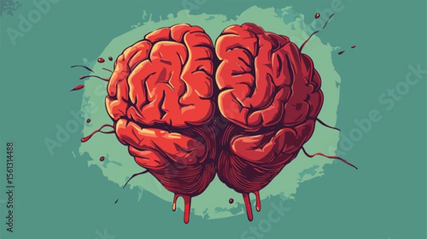 Fototapeta Understanding the Connection: Broken Heart, Depression, and Human Brain Flat Vector Illustration