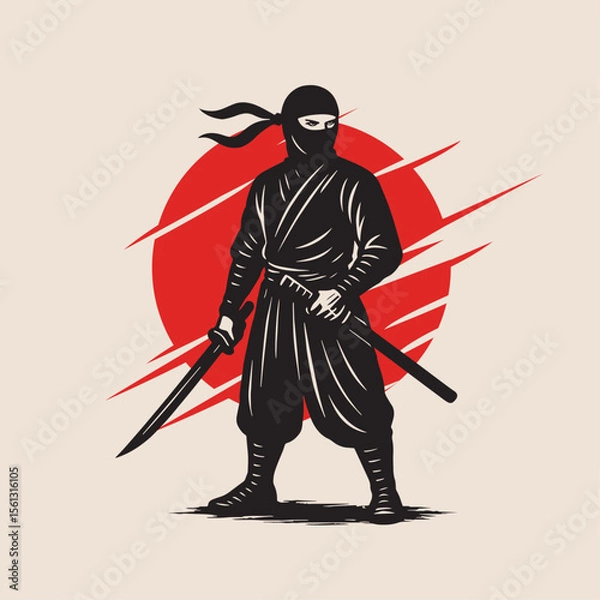 Obraz Warrior in Action with Sword background red moon