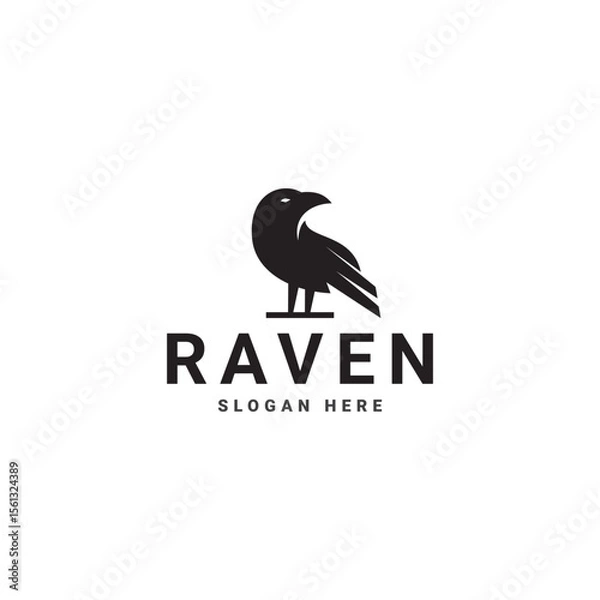 Fototapeta Raven simple flat logo design vector