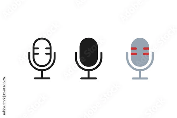 Fototapeta Minimalist microphone icons trio vector illustration for music and audio projects