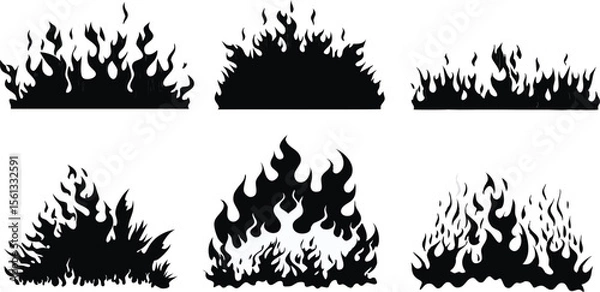 Fototapeta Black Silhouette Fire Flames Set – Vector Burning Flame Icons Collection,Silhouette Fire flames,Fire flame icon,set vector icons,Set of black fire silhouettes flames,fire symbol vector elements,Ai