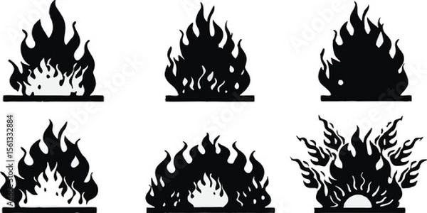 Fototapeta Black Silhouette Fire Flames Set – Vector Burning Flame Icons Collection,Silhouette Fire flames,Fire flame icon,set vector icons,Set of black fire silhouettes flames,fire symbol vector elements,Ai