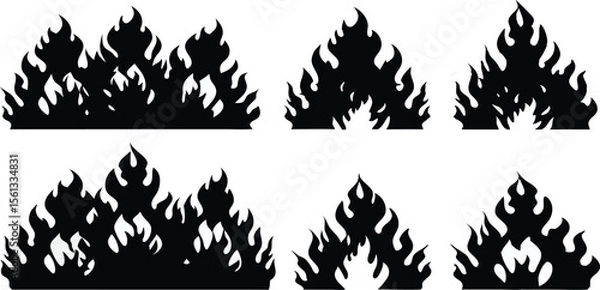 Fototapeta Black Silhouette Fire Flames Set – Vector Burning Flame Icons Collection,Silhouette Fire flames,Fire flame icon,set vector icons,Set of black fire silhouettes flames,fire symbol vector elements,Ai