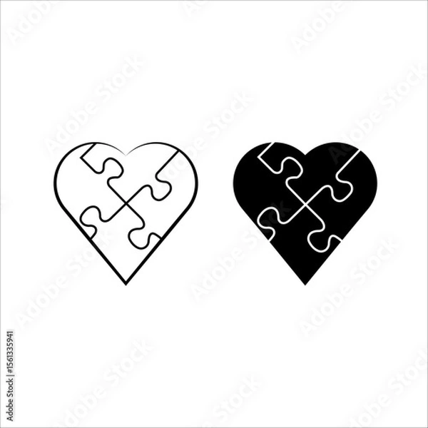 Fototapeta Heart puzzle outline black lines logo divided on four parts