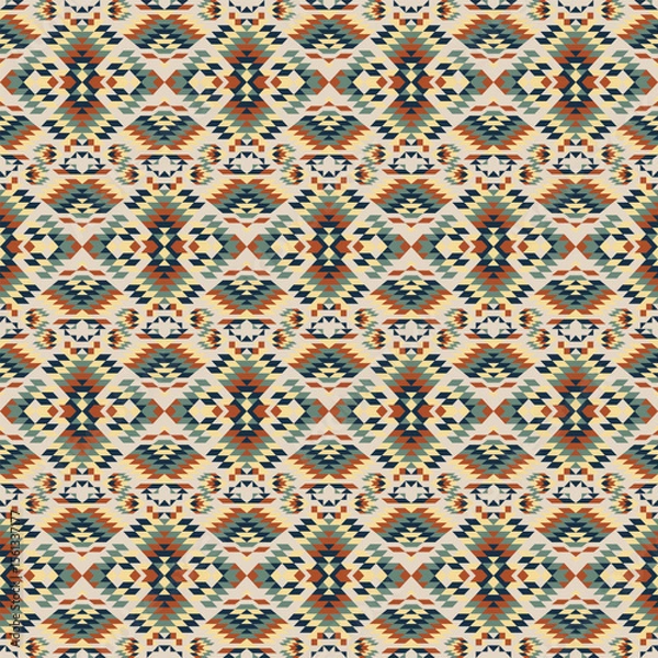 Fototapeta American tribal ethnic native pattern seamless.Traditional Navajo,Aztec,Apache,Southwest and Mexican style fabric pattern.Abstract vector motif pattern.For fabric,clothing,blanket,woven,wrap,decorate.