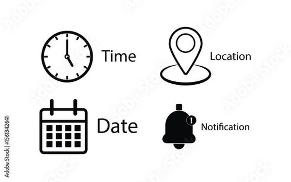 Fototapeta Time, date and address icon set. Calendar, clock, location, Place. Editable stroke. Linear outline Vector illustration.
