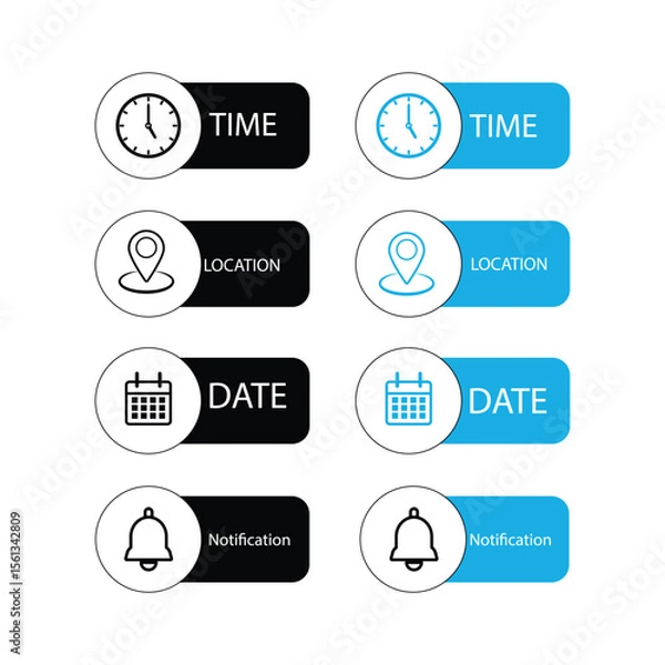 Fototapeta Date, Time, Address or Place Location, hour line icons set, editable stroke isolated on white, linear vector outline illustration, symbol logo design style.
