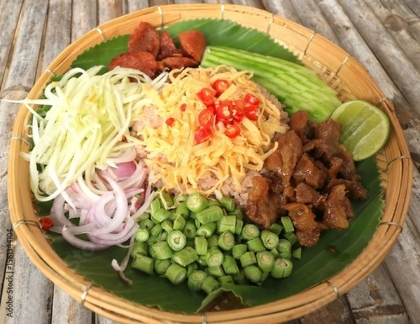 Obraz Thai fried rice with shrimp paste. Thai fried rice with fermented shrimp paste
