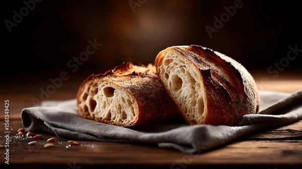 Fototapeta Artisan baking sourdough bread rustic bakery setting homemade bread texture food layout cozy rustic background