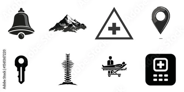 Fototapeta Collection of Health and Emergency Symbols and Icons in Black and White