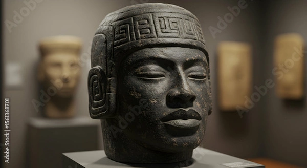 Obraz Ancient Olmec Stone Head Museum Artifact Sculpture