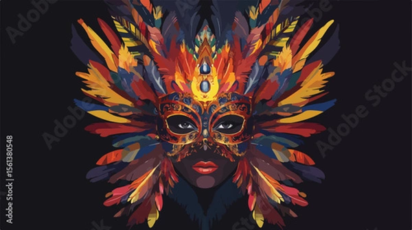 Fototapeta Colorful Carnaval Mask and Feather Flat Vector Illustration